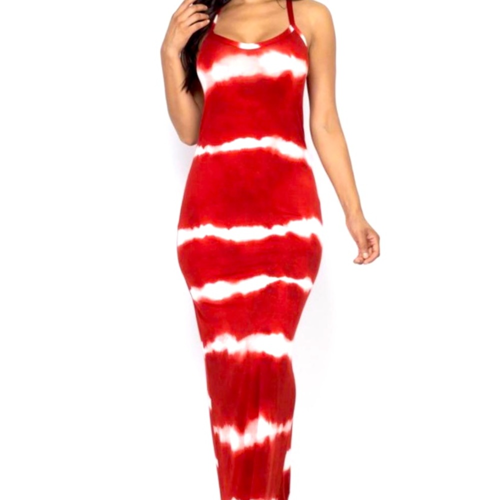 Striped Tie-Dye Long Maxi Dress (Rust)